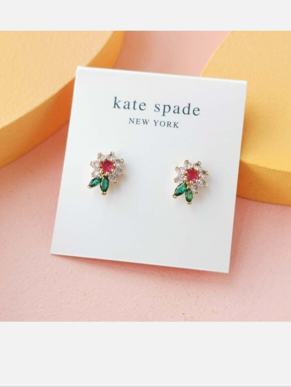 kate spade Pink and Green Crystal Flower Stud Earrings
